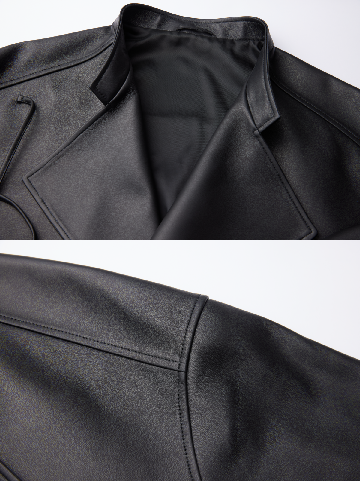 OWNLIFE Stand Collar Sling Loose Sheepskin Leather Jacket - PAT.