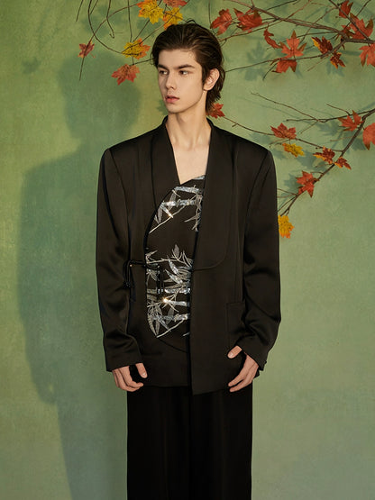 JIECHI embroidered irregular bias cut black blazer - PROSPER.