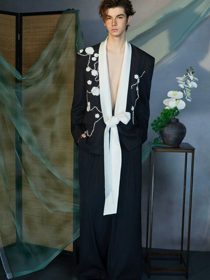JIECHI spliced casual black embroidered blazer - IAN.