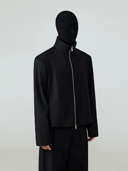 FRKM SCD Stand Collar Black Cropped Jacket - QUIET.