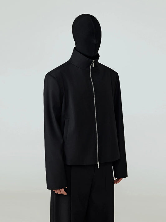FRKM SCD Stand Collar Black Cropped Jacket - QUIET.