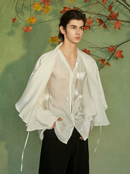 JIECHI  loose casual white long-sleeved shirt - WALTER.