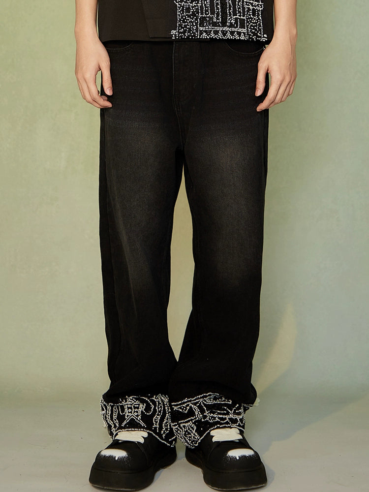 JIECHI  casual wide-leg diamond jean pants-ANDERSON.