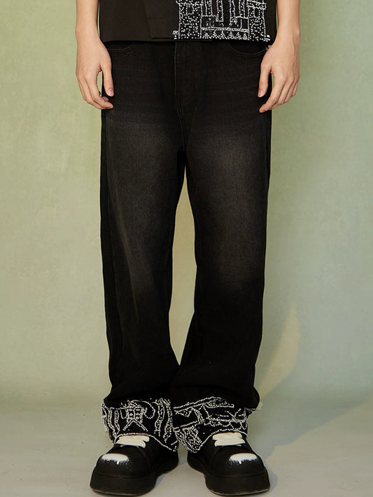 JIECHI  casual wide-leg diamond jean pants-ANDERSON.