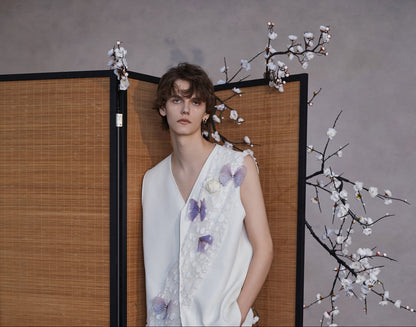 JIECHI  white loose sleeveless applique vest- ORLANDO.