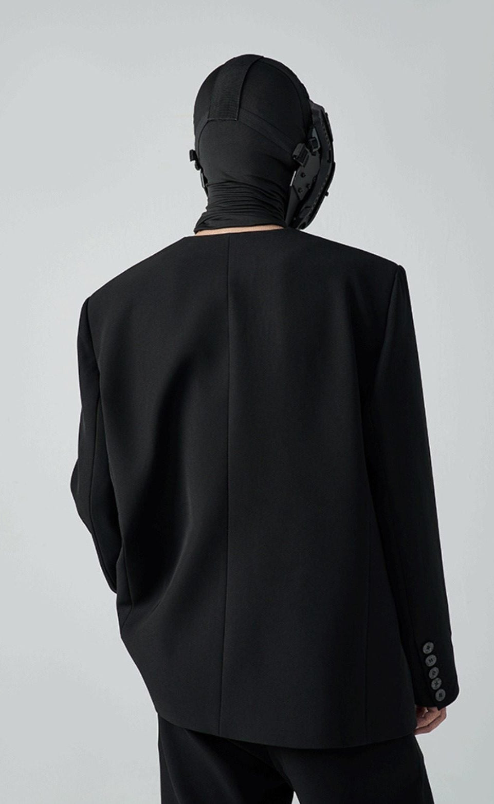 FRKM SC SS Casual Padded Shoulders Collarless Loose Double Button Suit - UNIQUE.