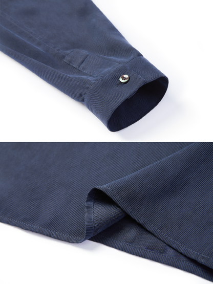OWNLIFE  navy blue stand-up collar pinstripe cotton shirt - MIKEY.