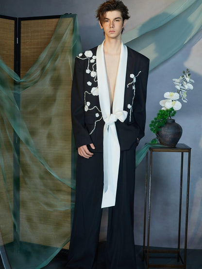 JIECHI spliced casual black embroidered blazer - IAN.