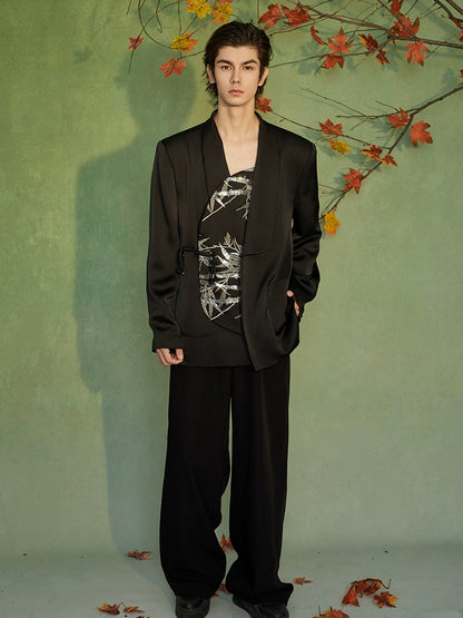 JIECHI embroidered irregular bias cut black blazer - PROSPER.