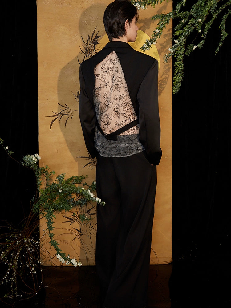 JIECHI  lace back cut-out black notched lapel blazer - BERNARD.