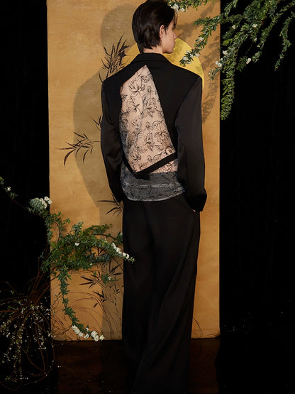 JIECHI  lace back cut-out black notched lapel blazer - BERNARD.