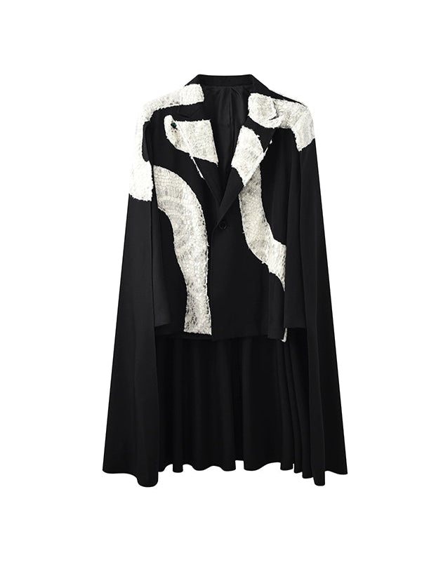 JIECHI  Black Cape Abstract Pattern Blazer - LYON.