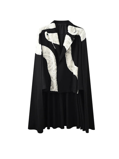 JIECHI  Black Cape Abstract Pattern Blazer - LYON.