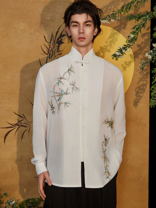 JIECHI white loose long-sleeved embroidered shirt - XENA.