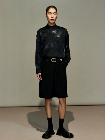 OWNLIFE ink stand-up collar cross-placket natural obsidian shirt - RICHY.