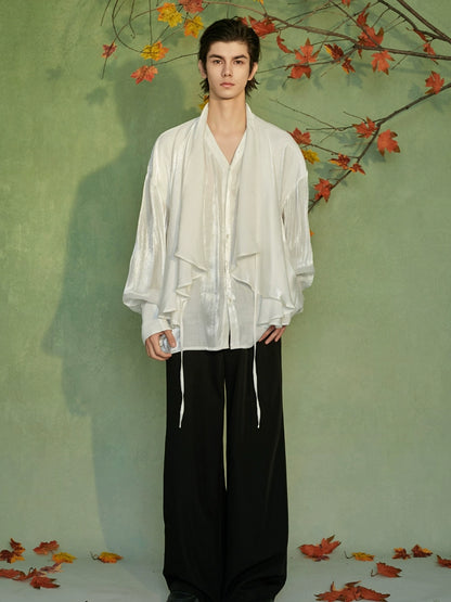 JIECHI  loose casual white long-sleeved shirt - WALTER.