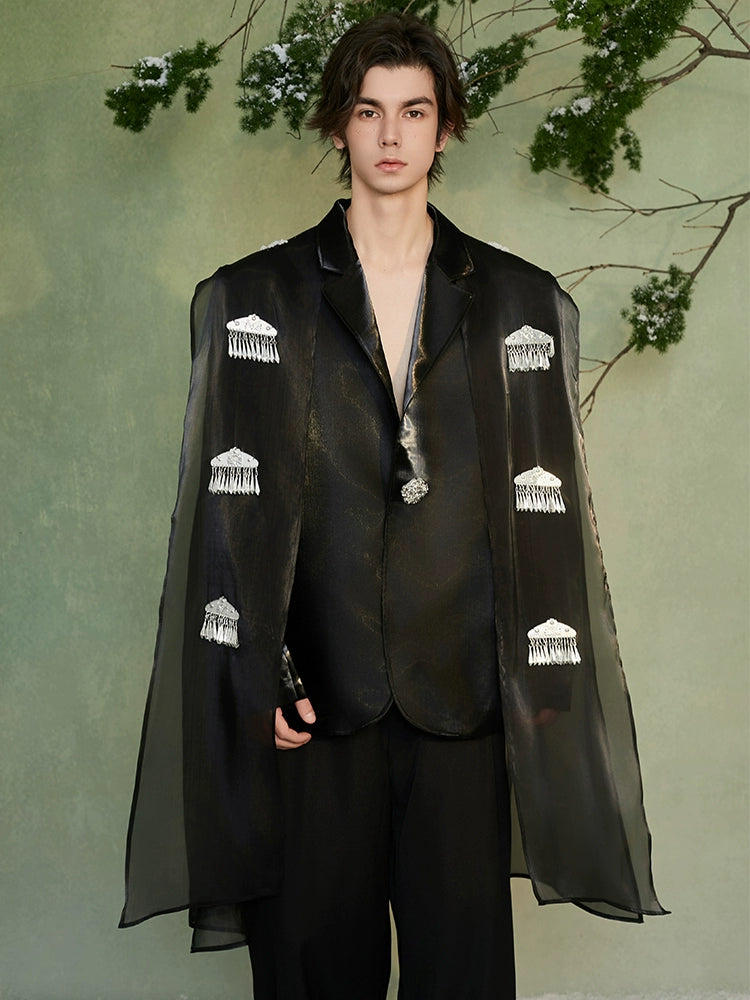 JIECHI embellished black loose casual blazer - JOB.