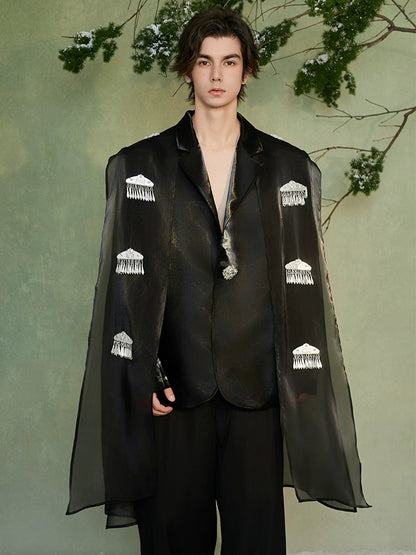 JIECHI embellished black loose casual blazer - JOB.