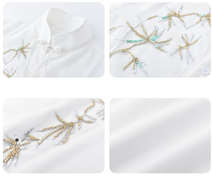 JIECHI white loose long-sleeved embroidered shirt - XENA.