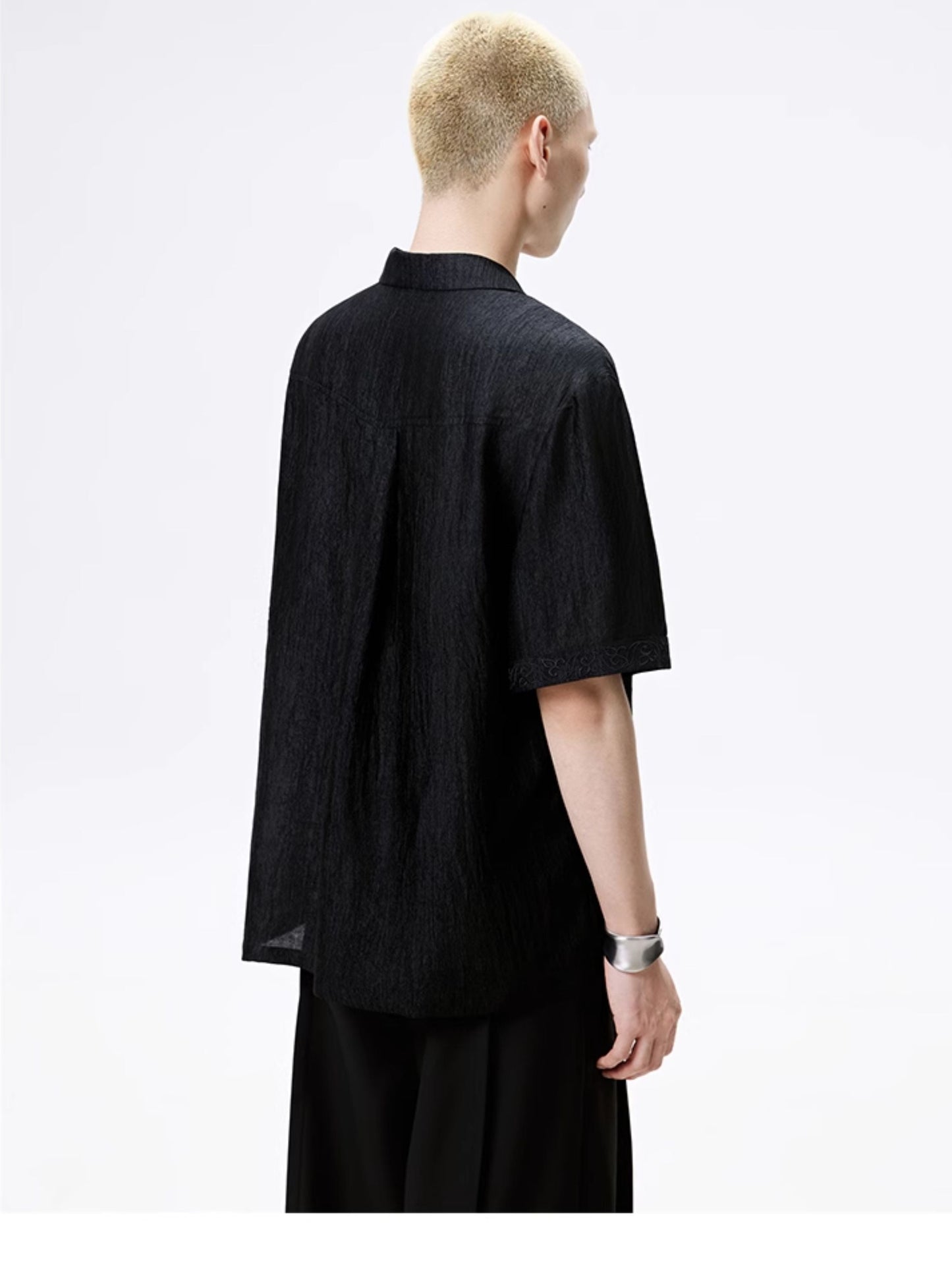 FRKM SCD Slightly Glossy Pleated Embroidered Short Sleeve Shirt - JENKINS.