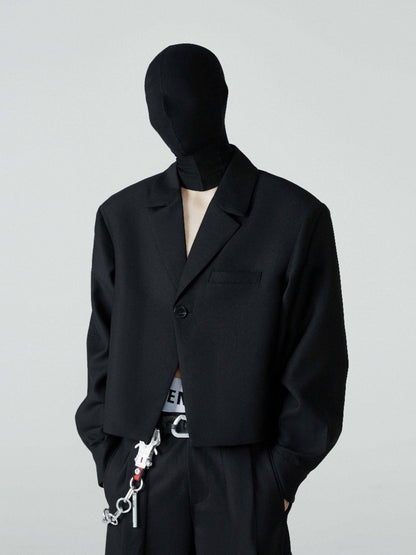 FRKM SCD SS Cropped Blazer Loose Padded Shoulders Black Suit - BRENDA.