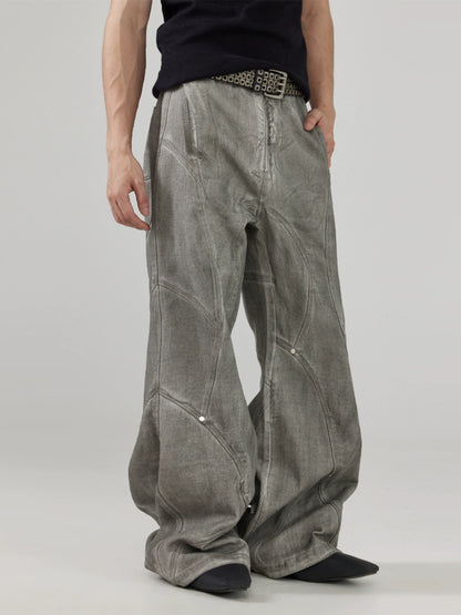 FRKM SCD Dirty Wash Distressed Jeans Wide Leg Studded Pants - GARDEN.