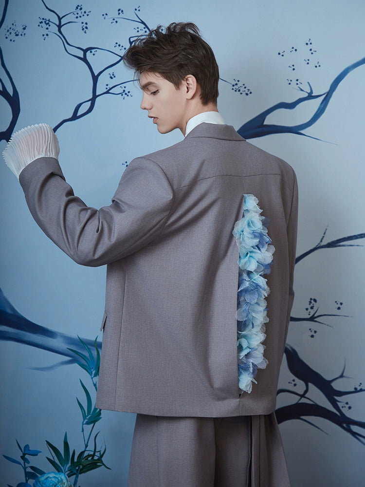 JIECHI  casual loose floral embellishment pleayed cuff suit - RAYON.