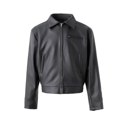 FRKM SCD Lapel Motorcycle Zipper Short Black Leather Jacket - SAWYER.