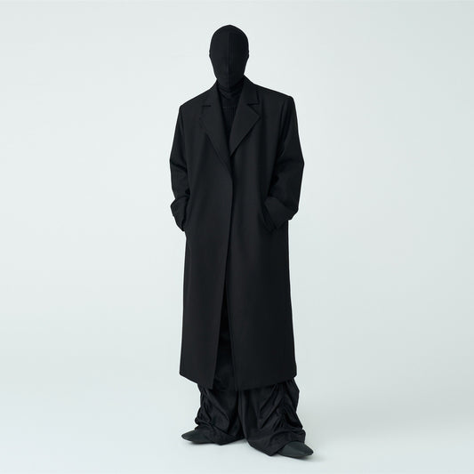 FRKM SCD SS Wool Unbuttoned Loose Shoulder Padded Midi Patchwork Black Coat - LEVI.