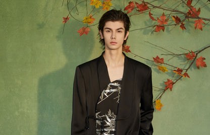 JIECHI embroidered irregular bias cut black blazer - PROSPER.