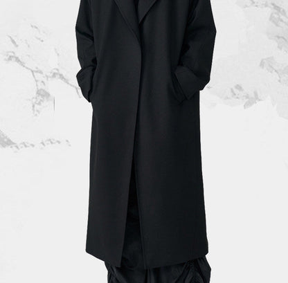 FRKM SCD SS Wool Unbuttoned Loose Shoulder Padded Midi Patchwork Black Coat - LEVI.