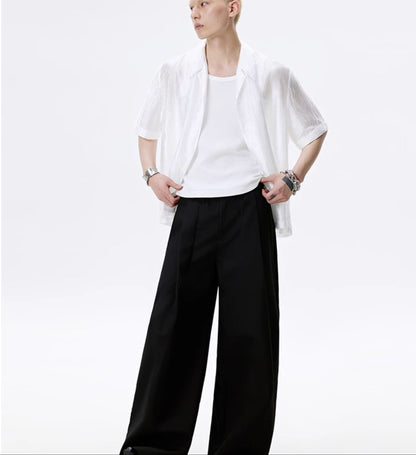 FRKM SCD Slightly Glossy Pleated Embroidered Short Sleeve Shirt - JENKINS.