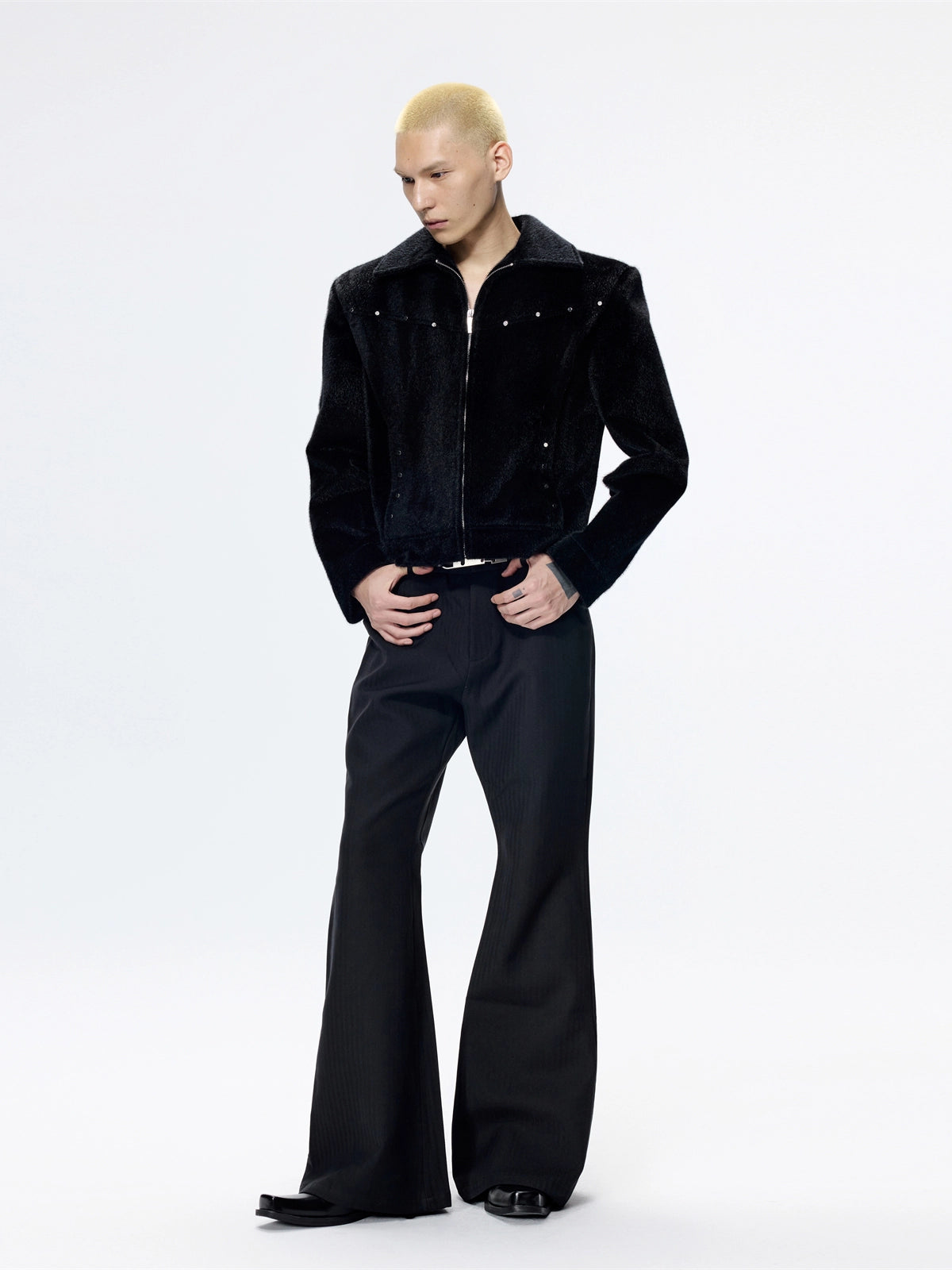 FRKM SCD Horsehair Metal Rivet Shoulder Padded Slim Jacket - MANDY.