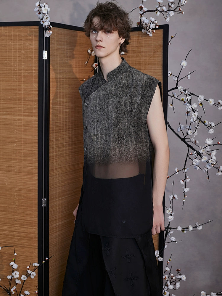 JIECHI black loose sleeveless stand-up collar top - NIAL.