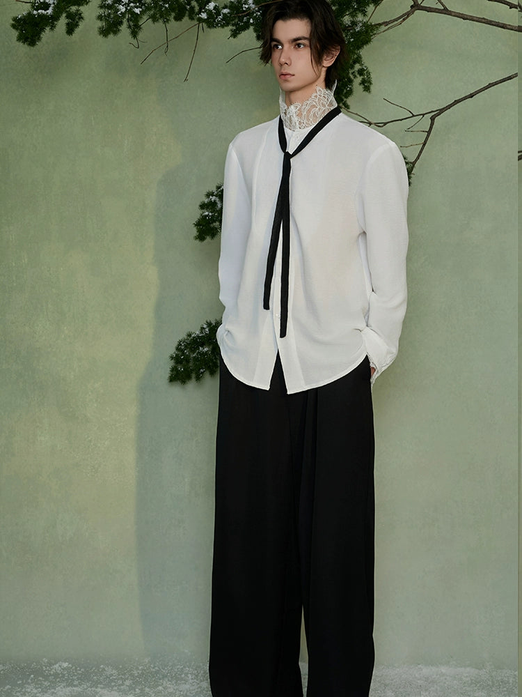 JIECHI White Lace Stand-Up Collar Long Sleeve Unisex Shirt - HEX.