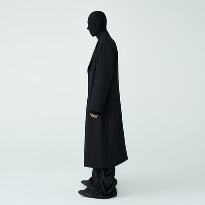 FRKM SCD SS Wool Unbuttoned Loose Shoulder Padded Midi Patchwork Black Coat - LEVI.