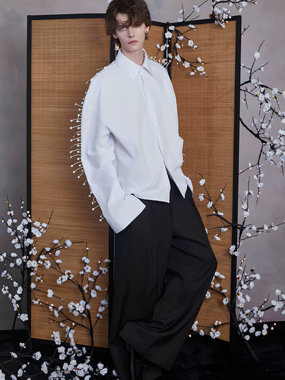 JIECHI white loose long-sleeved shirt - LEON.