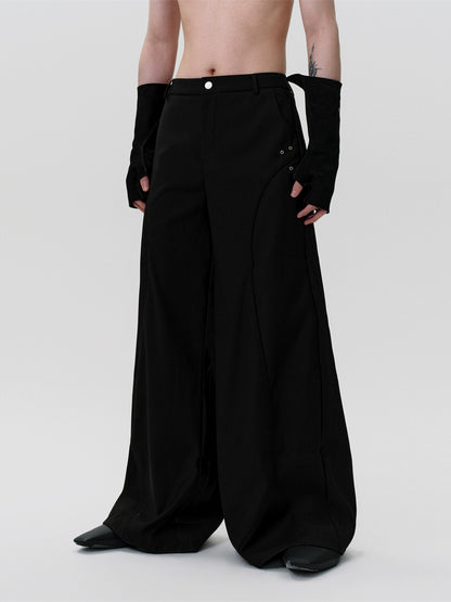 FRKM SCD Handmade Air Eye Bound Black Loose Wide-Leg Pants- ERNEST.