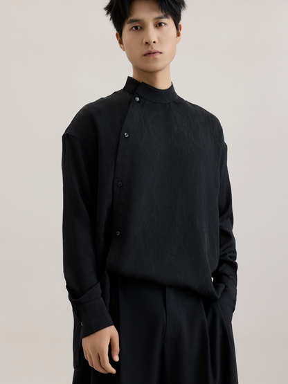 OWNLIFE bamboo hair jade placket slant lapel jacquard shirt - FINLEY.