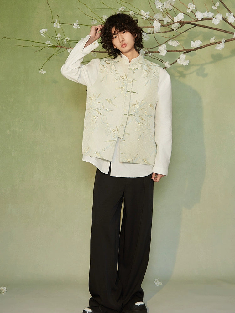 JIECHI  loose mandarin collar embroidered vest - ADRIAN.