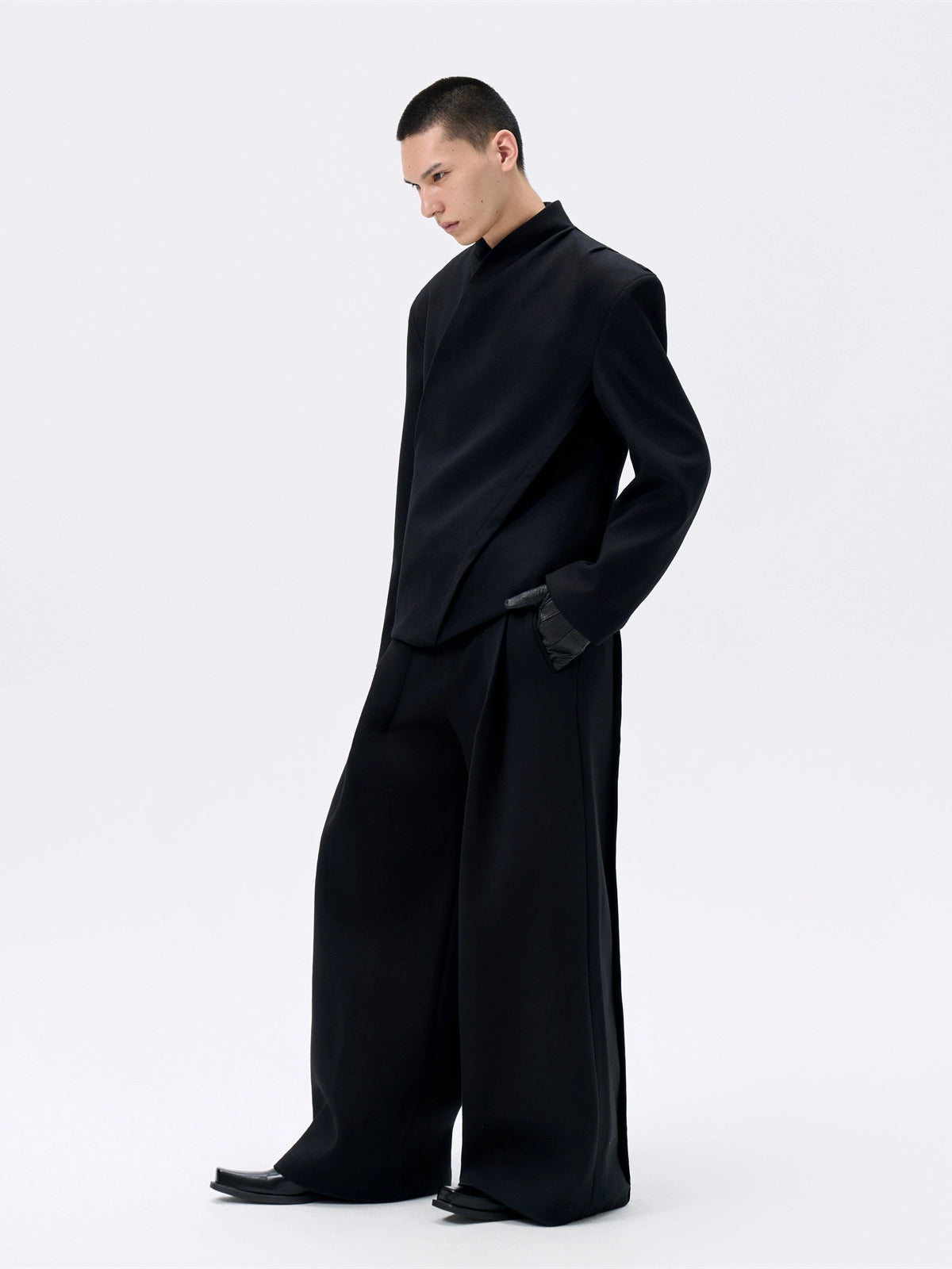FRKM SCD Waist Cropped Deconstructed Stand Collar Suit Jacket - HERMIONE.