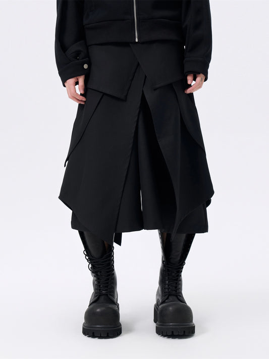 FRKM SCD 25 AW Deconstructed Waist Seal Layering Apron Layered Butt Curtain unisex Skirt - BERRY