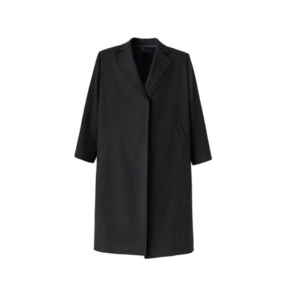 FRKM SCD SS Wool Unbuttoned Loose Shoulder Padded Midi Patchwork Black Coat - LEVI.