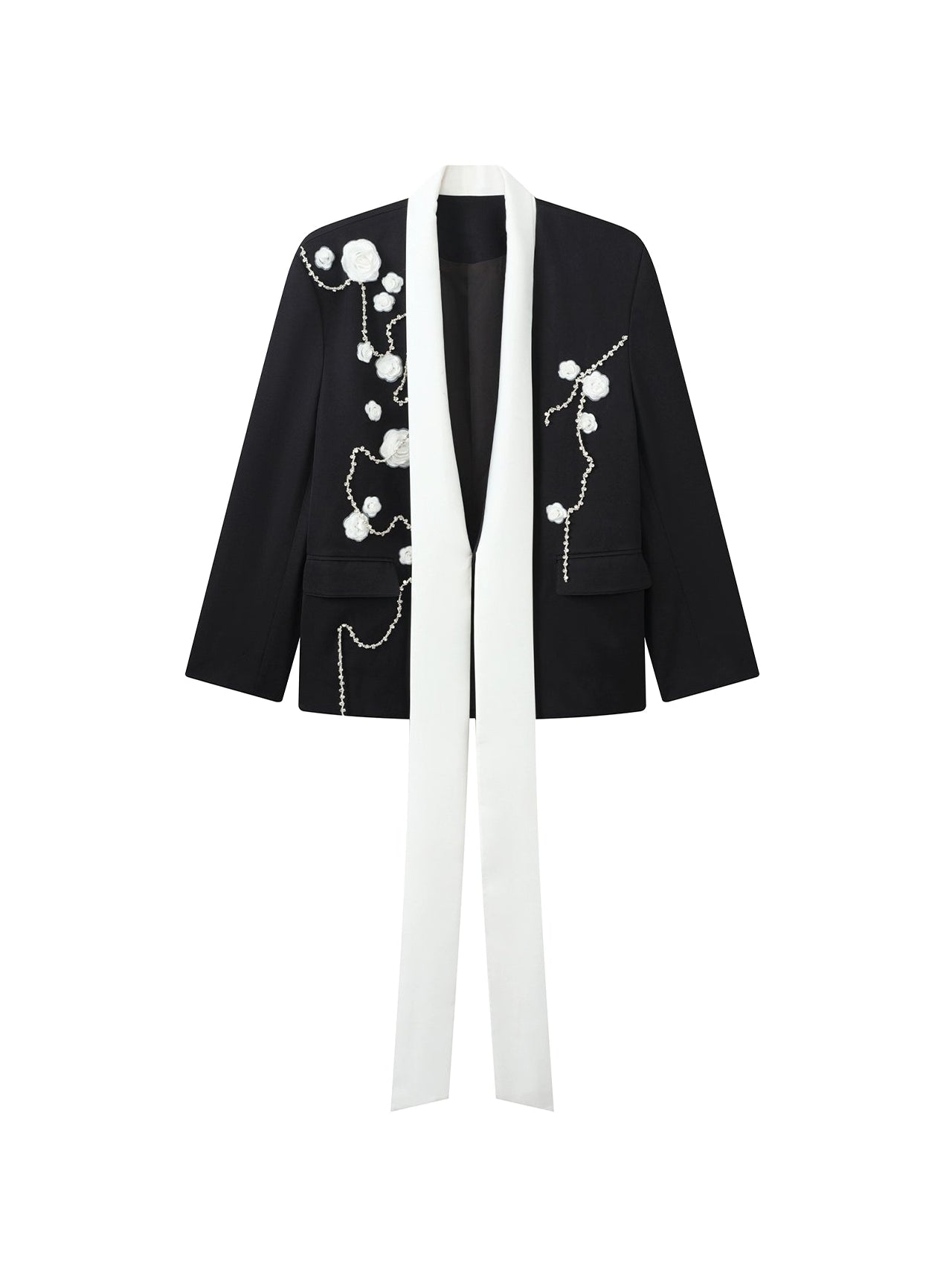 JIECHI spliced casual black embroidered blazer - IAN.