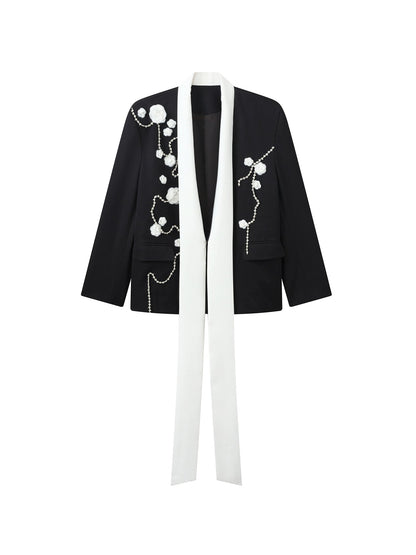 JIECHI spliced casual black embroidered blazer - IAN.