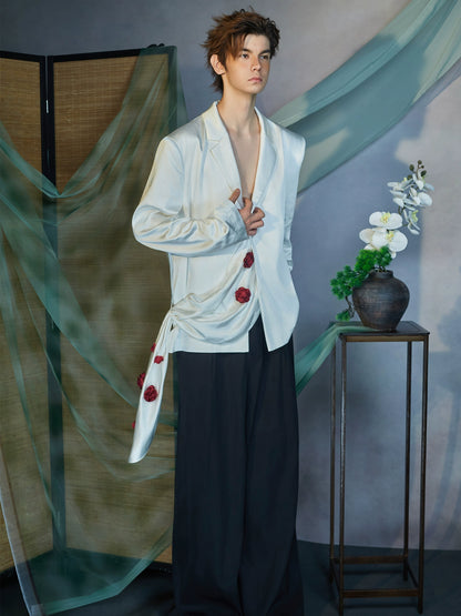 JIECHI white casual loose embellished blazer - GENA.