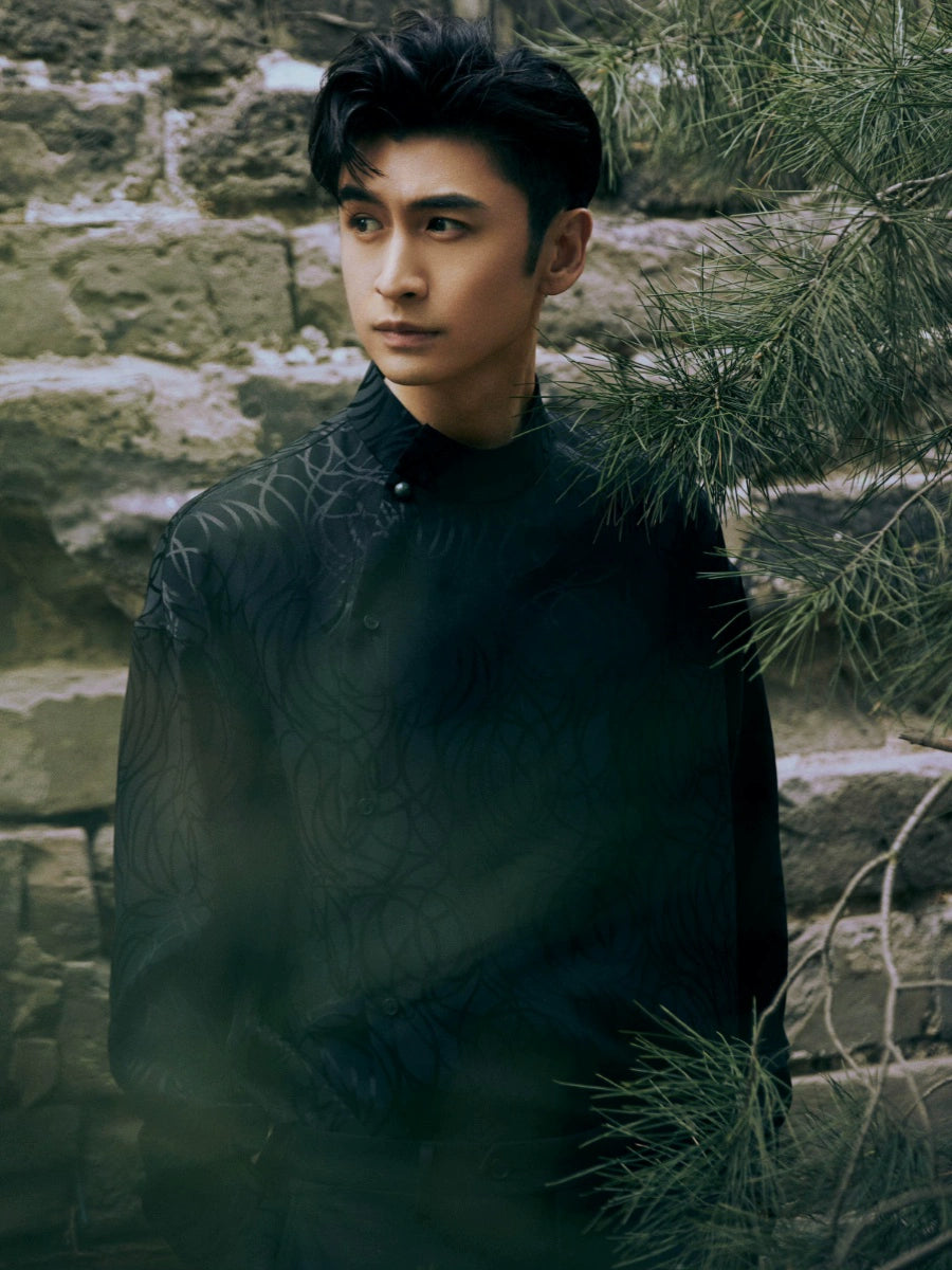 OWNLIFE bamboo hair jade placket slant lapel jacquard shirt - FINLEY.