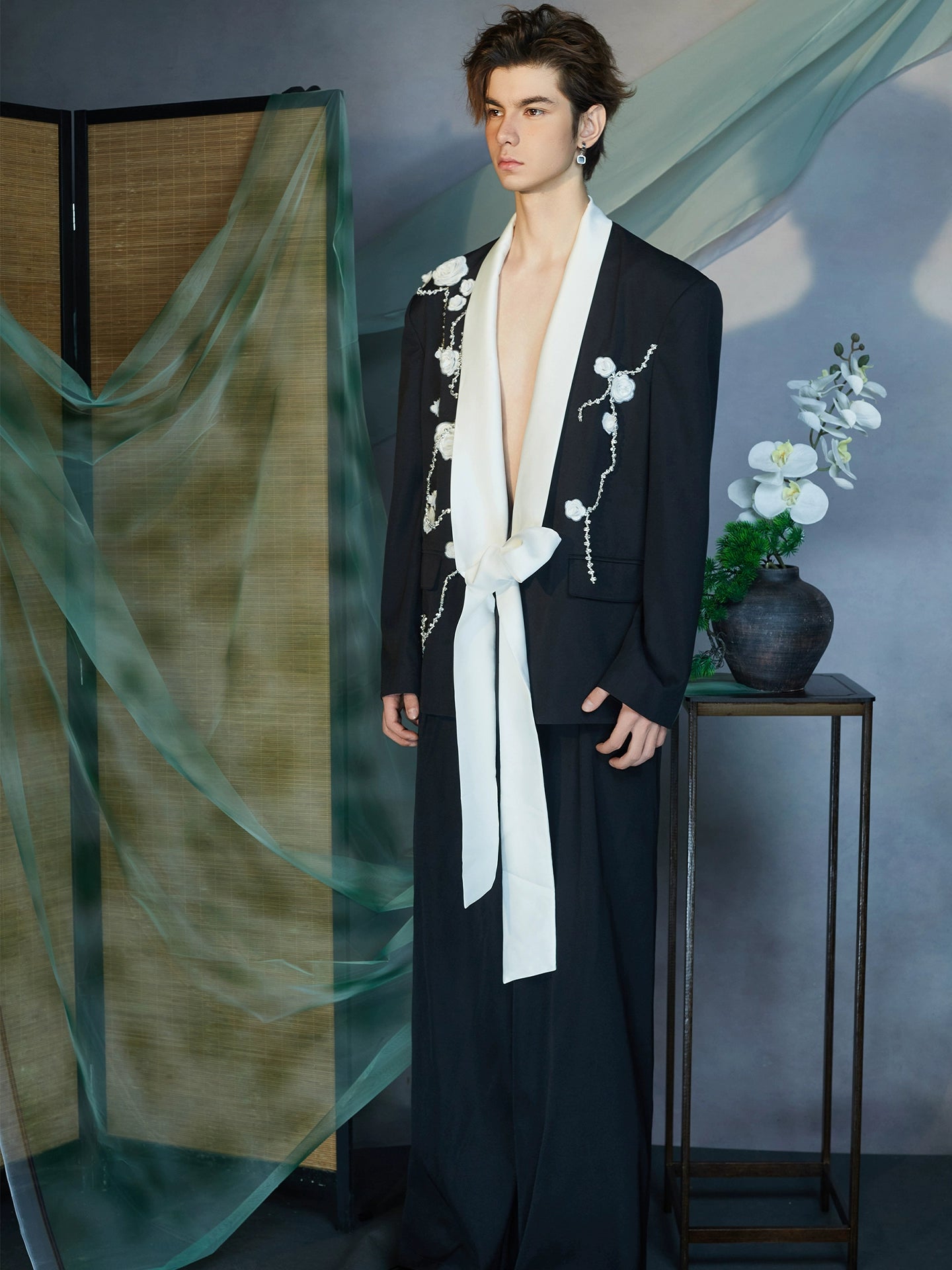 JIECHI spliced casual black embroidered blazer - IAN.