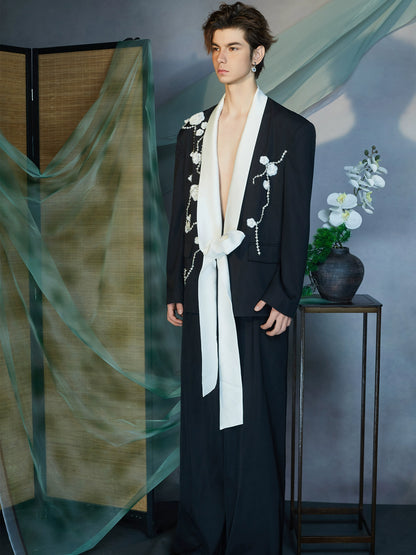 JIECHI spliced casual black embroidered blazer - IAN.