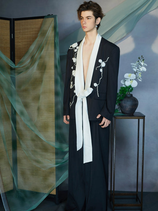 JIECHI spliced casual black embroidered blazer - IAN.